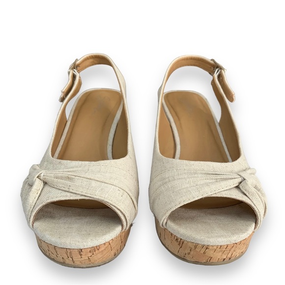 Solanz Ralyn Cream Peep-Toe Slingback Platform Wedge Sandals - Picture 3 of 10